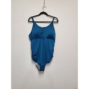Women's One Piece Bathing Suit Teal Color Padded Bra Button XL